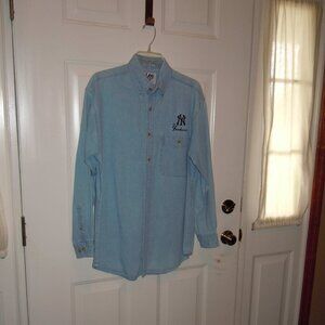 NEW YORK YANKEES LEE SPORT EMBROIDERED LONG SLEEVE DENIM SHIRT SZ MED UNISEX